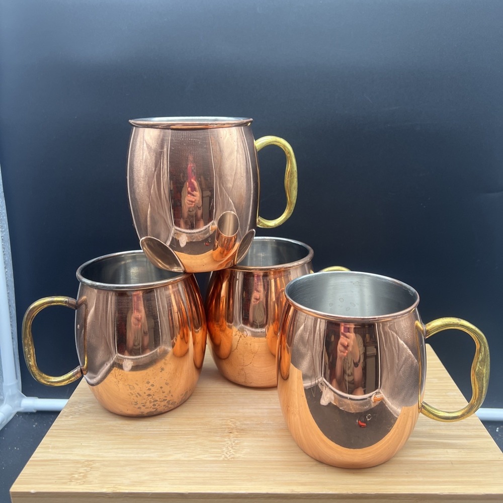4 Goldinger Silver Art Co. Copper Moscow Mule Mugs W/Brass Handle Made In India